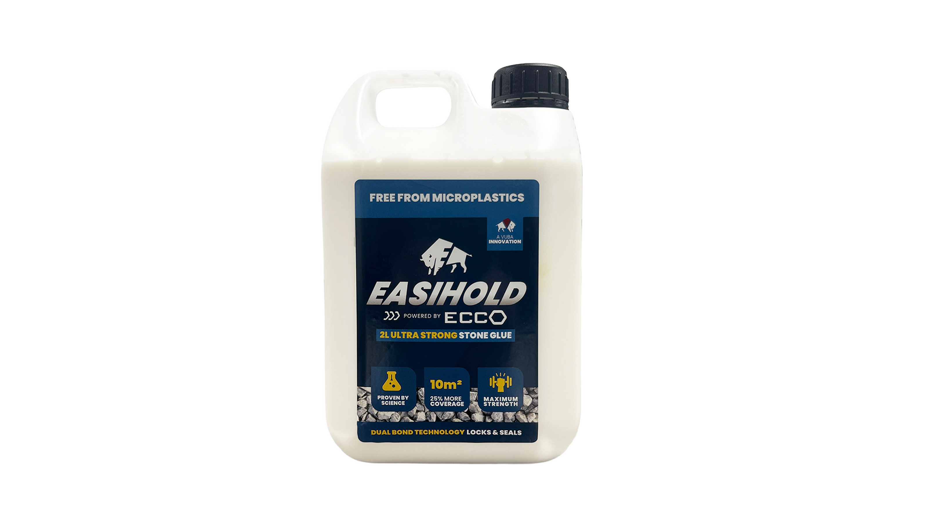 White plastic jug of Gasworld chemical with black cap and blue label