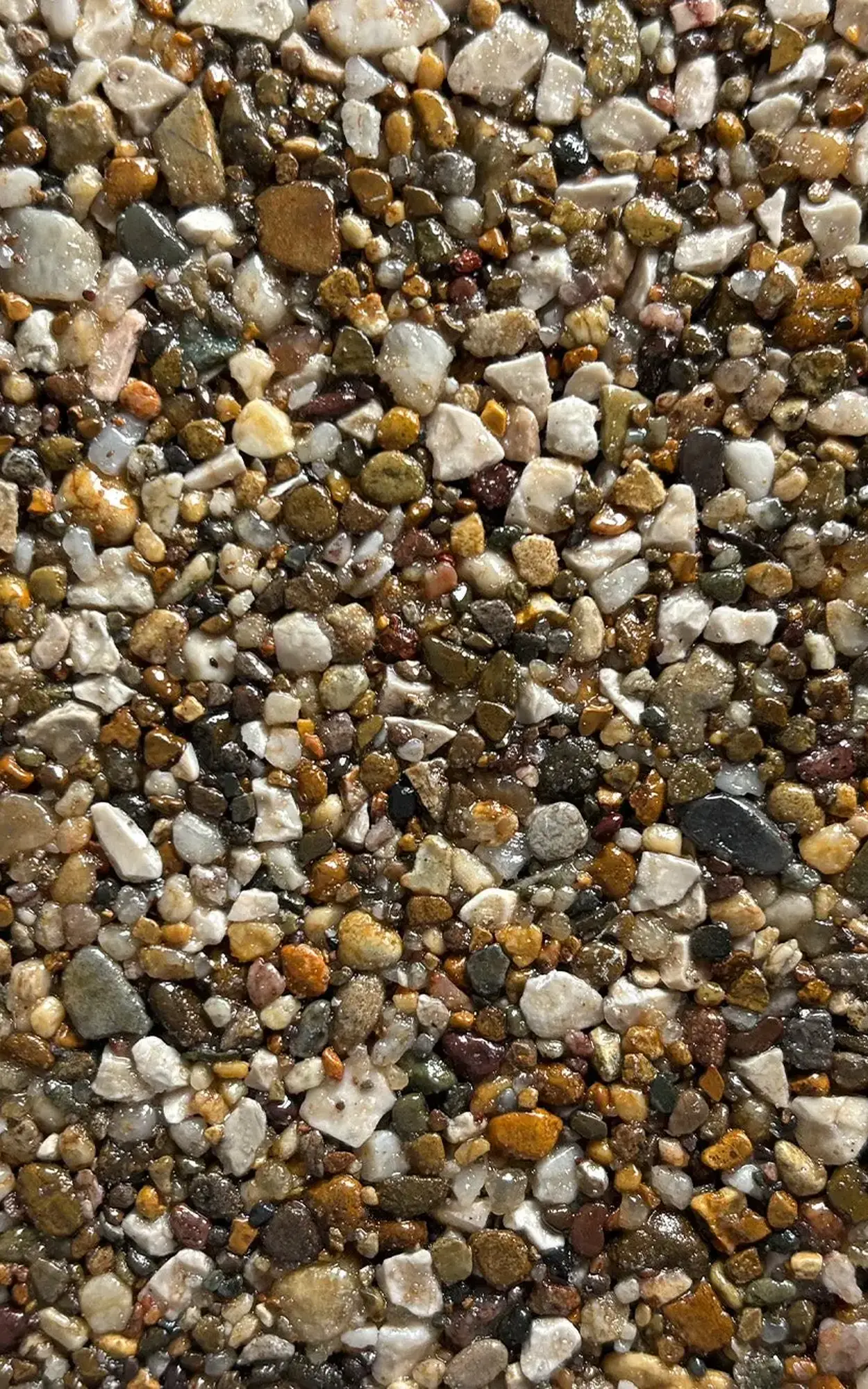 Close-up photo of multicolored pebbles on a beach